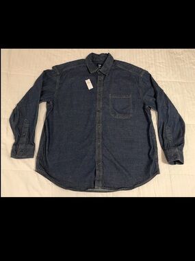 NWT GAP The Big Shirt Denim Shirt Men Large Dark Blue Button Down Long Sleeve